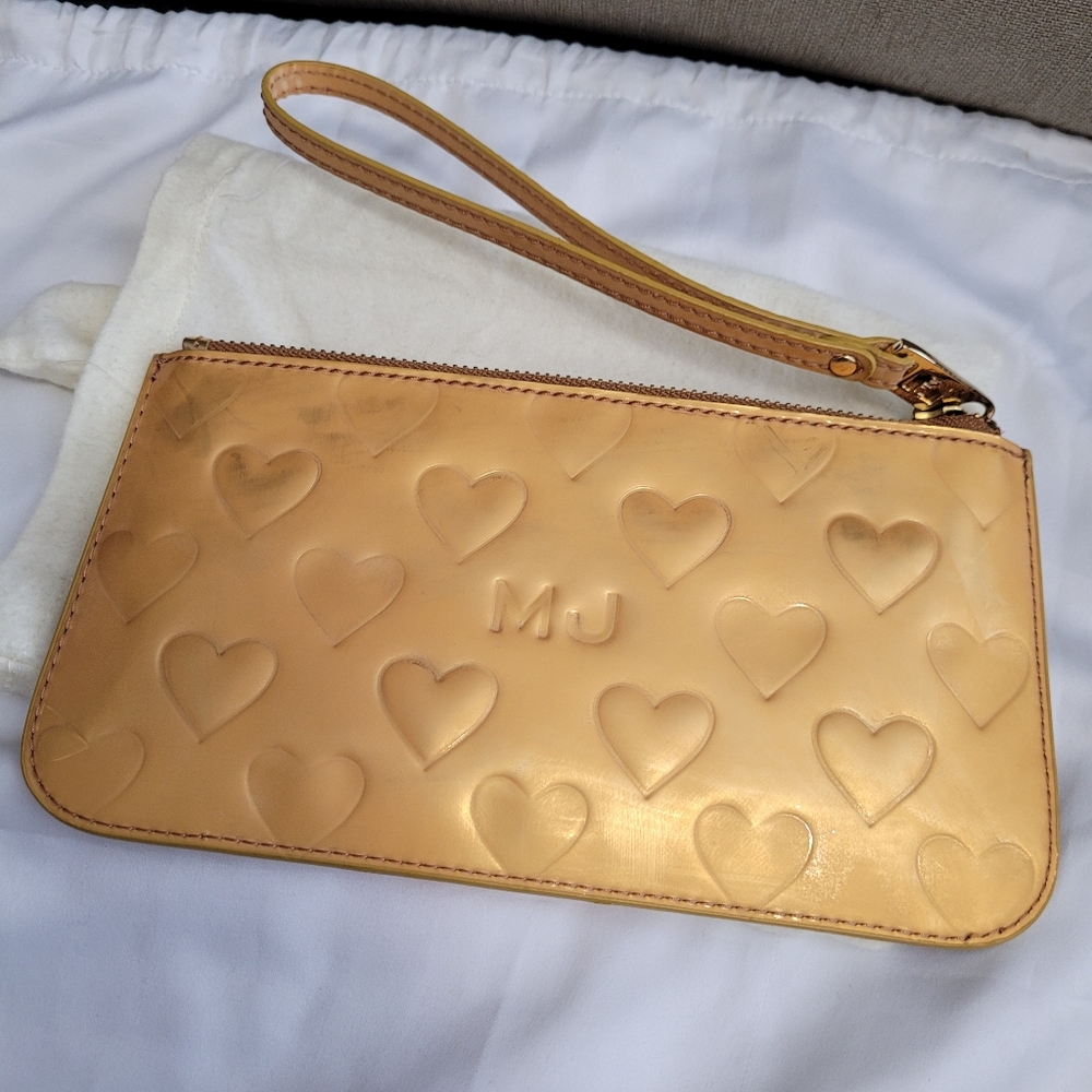 Tan Heart-Embossed Wristlet